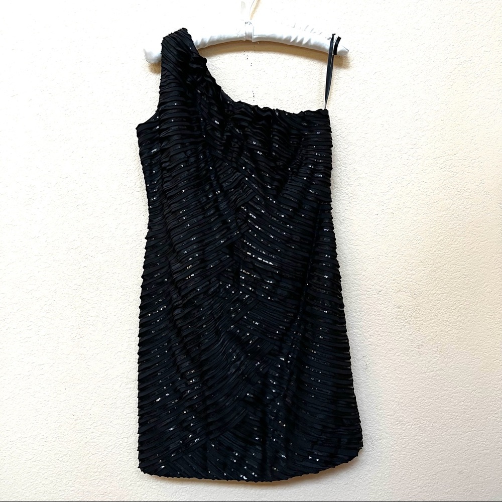 Calvin Klein Black Sequin One Shoulder Cocktail Dress O-13
